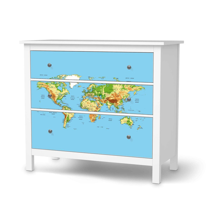 Möbelfolie IKEA Hemnes Kommode 3 Schubladen - Geografische Weltkarte- Bild 1