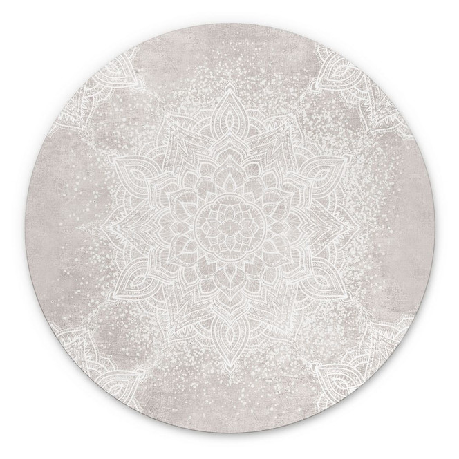 Wandbild Sanftes Mandala auf Grau-Beige - Bloomery Decor - Alu-Dibond Rund