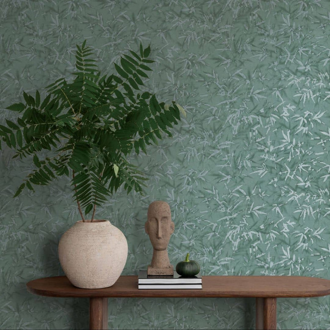 Blätter-Tapete Dunkelgrün - Mustertapete mit Bambus-Optik - Vliestapete modern