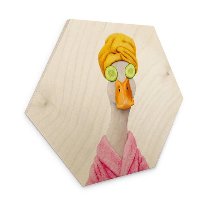 Hexagon Holzbild Lustige Wellness Ente mit Gurkenmaske - Korenkova