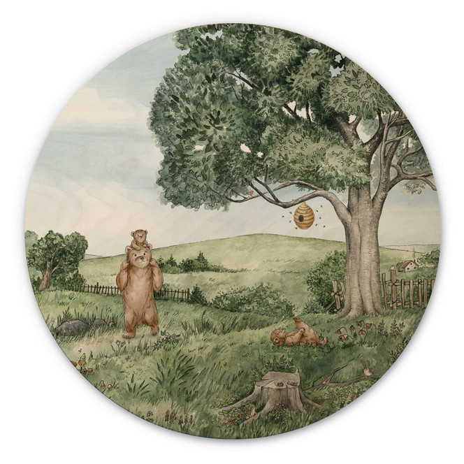 Holzbild Kikki Belle - Bären und Bienen - Rund