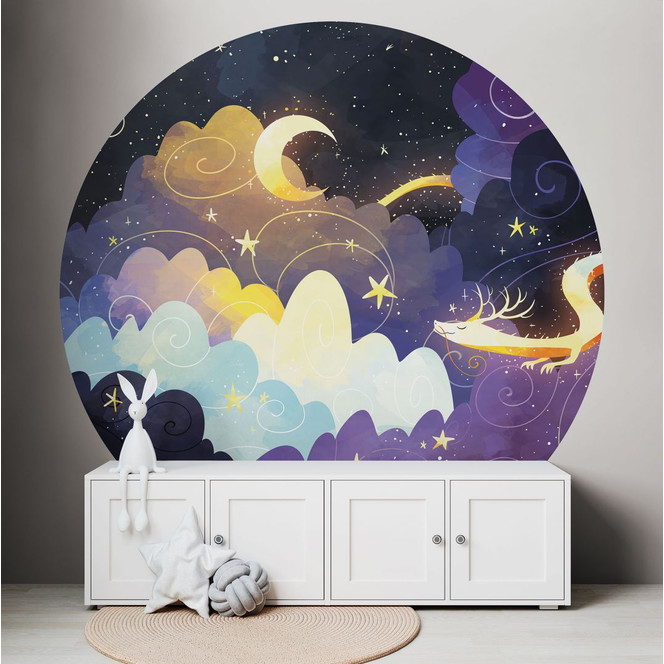Kinder-Fototapete Drachenflug durch Sternenwolken - DigitalArtsi - Rund - Selbstklebend/Vlies