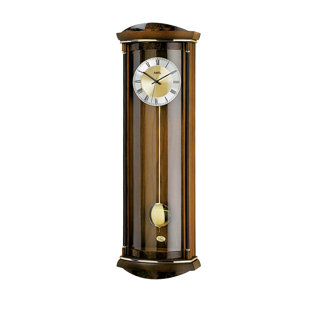 Pendelwanduhr Nussbaum Massivholz, Wurzelholz pianofinish