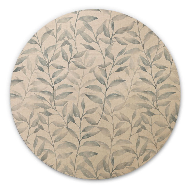Holzbild Zarte Aquarell-Blätter - Soft Grau - Bloomery Decor - Rund