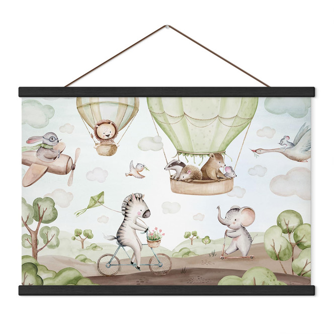 Kinderzimmer Stoffbild Ballonfahrt der Tierfreunde - Kvilis
