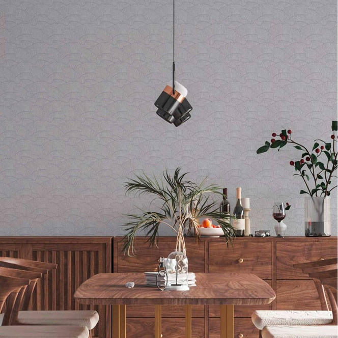 Tapete mit Grafik Wellenmuster Silber Weiss - Vliestapete Metallic-Effekt