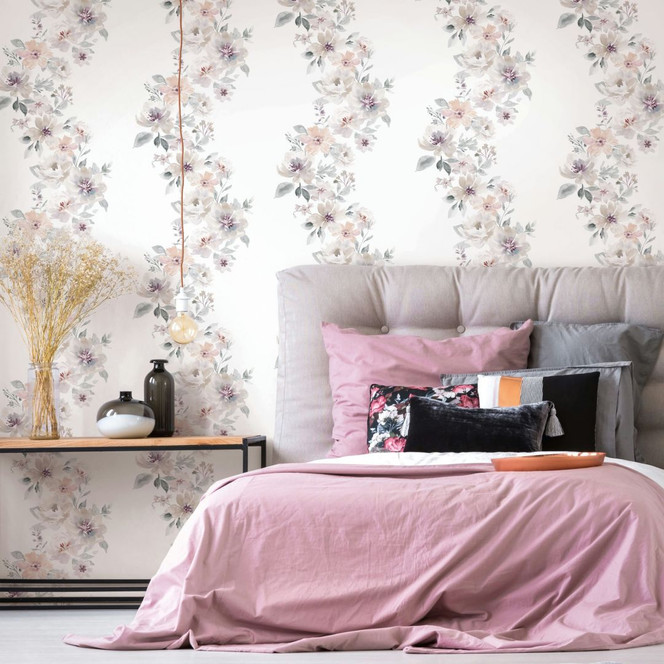 Vliestapete Blumen Floral Natur, Romantisch matt in Weiss Grau Beige