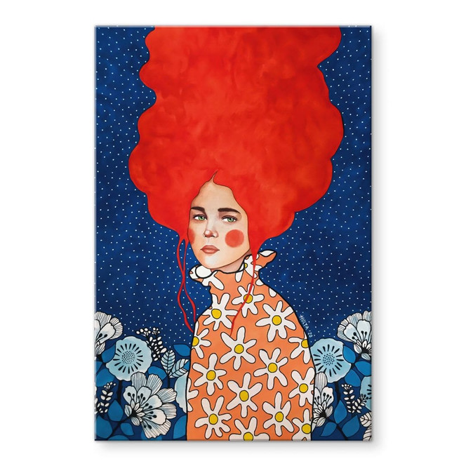 Acrylglasbild Frau mit rotem Haar und Blüten - Hülya