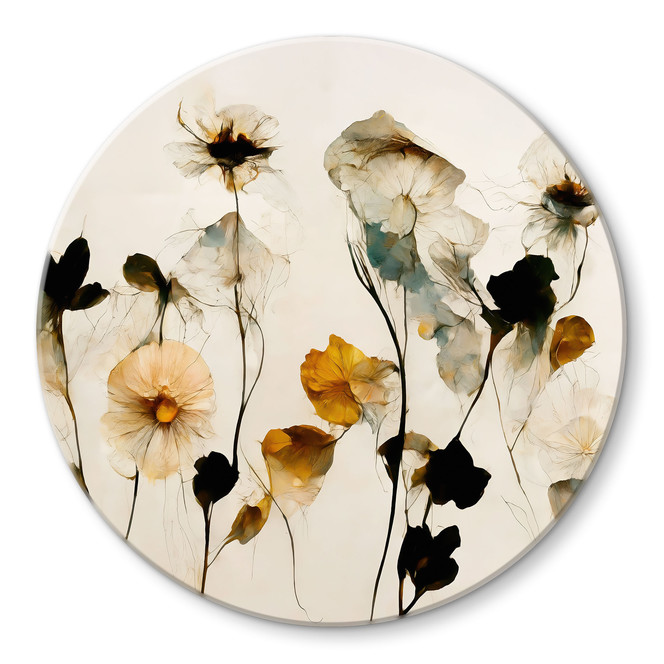 Glasbild Filigrane Trockenblumen in Naturtönen - Treechild - Rund