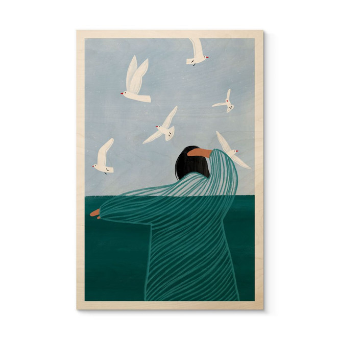 Holzbild Frau mit Möwen am Meer - Müller