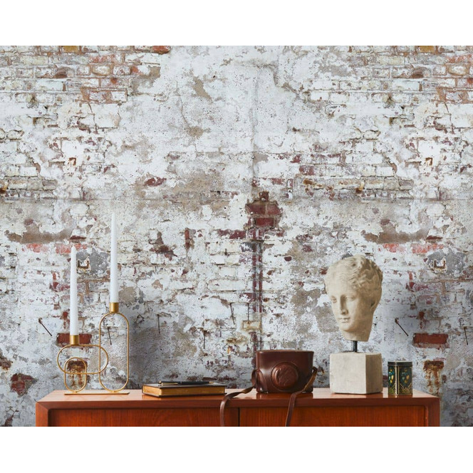 Fototapete Steinwand weiss creme - Vliestapete Livingwalls - matt und glatt