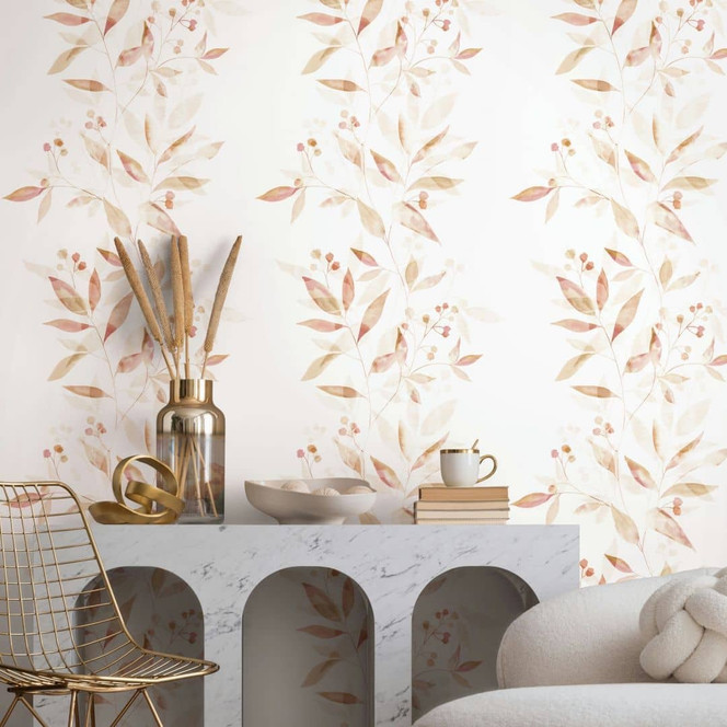 Vliestapete Blätter Floral Natur matt in Weiss Beige