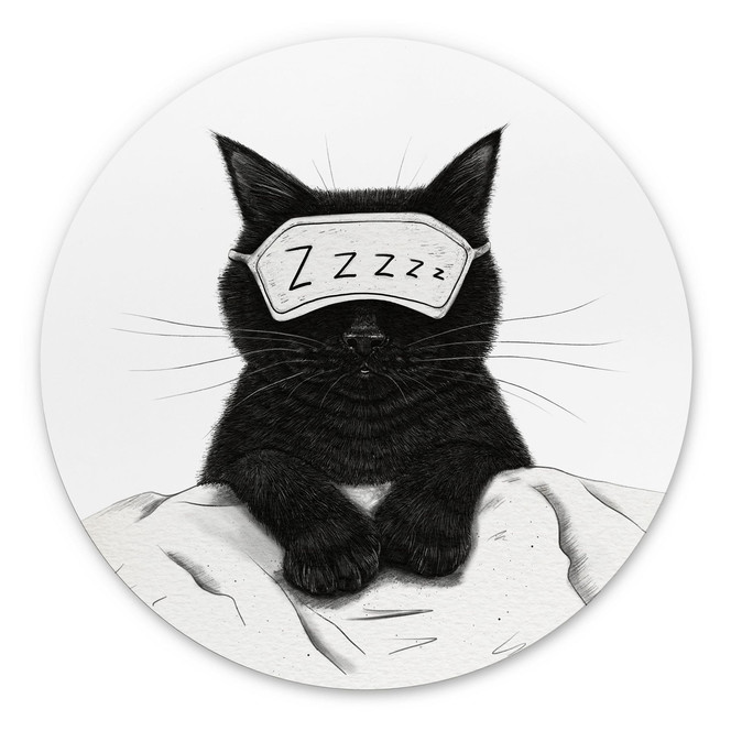 Wandbild Schwarze Katze mit Schlafmaske - Korenkova - Alu-Dibond Rund
