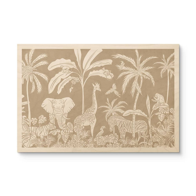 Holzbild Dschungelträume - Afrikas Tierwelt in Braun - Kikki Belle