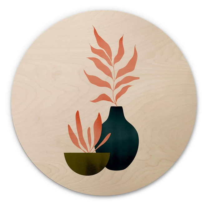 Holzbild Kubistika - Herbstliche Pflanzen - Rund