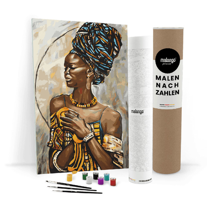 Malen nach Zahlen Leinwandbild - Frau traditionell African Style