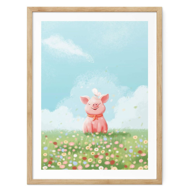 Poster Thai - Fröhliches Schweinchen auf der Sommerwiese