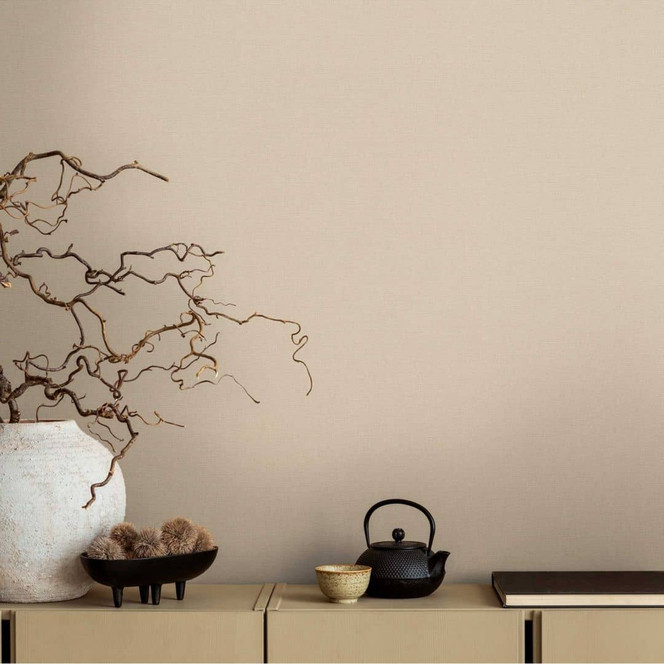 Unitapete in Leinenoptik Beige – Strukturtapete dezente Eleganz