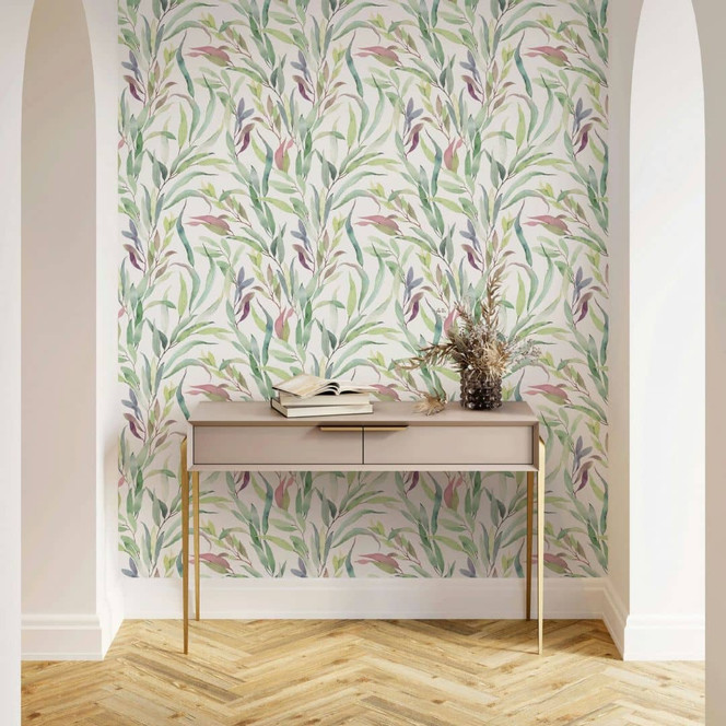 Vliestapete Blätter Floral Natur matt in Weiss Grün