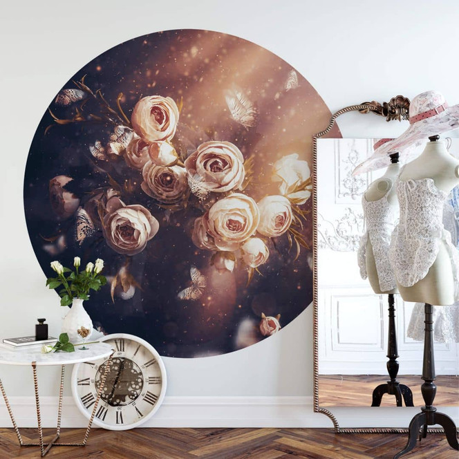 Fototapete Kiral - Der Rosenstrauss - Rund - Selbstklebend/Vlies