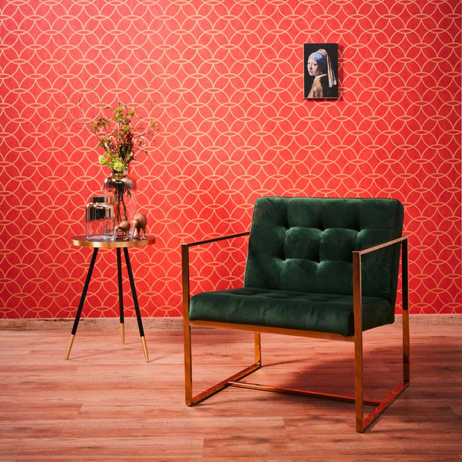 Glanz-Tapete Rot Gold - Geometrische Vliestapete