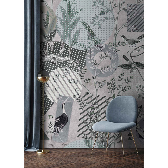 Livingwalls Fototapete Walls by Patel 3 Bird`S Playground 1 grau, grün, schwarz - Bild 1