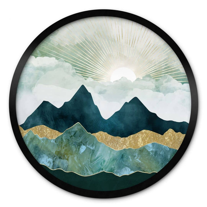Poster Sonnige Landschaft in Blau und Gold - SpaceFrog Designs - Rund