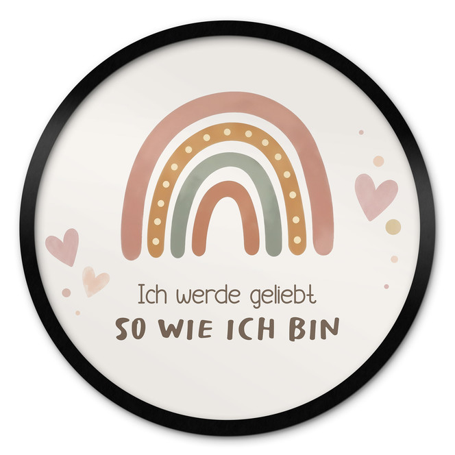 Rundes Affirmationsposter mit Boho-Regenbogen - "Ich werde geliebt" für das Kinderzimmer