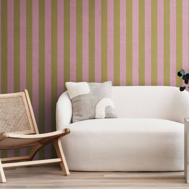 Streifentapete Rosa Olivgrün – Klassisches Streifenmuster matt – Vliestapete modern