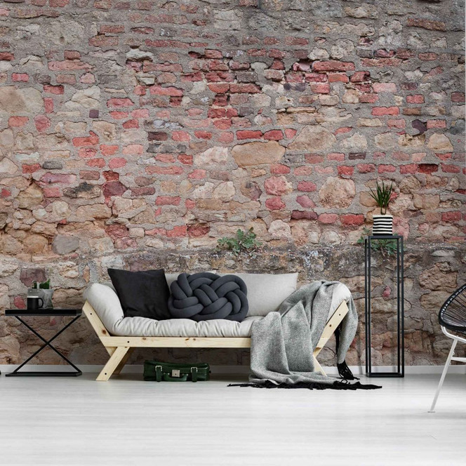 Fototapete Backstein Stonewall in beige rot - Vliestapete Designwalls 2 - 2.55x3.5 m