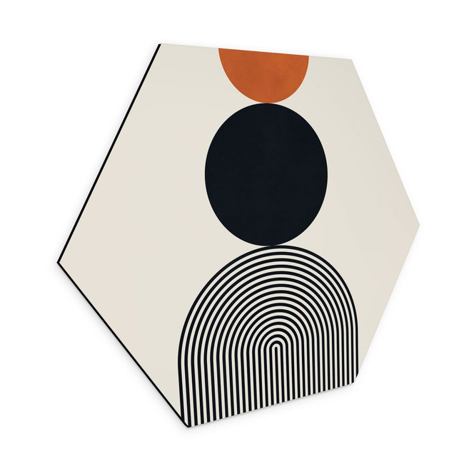 Hexagon Wandbild Abstrakte Linien und Kreise im Einklang - Costa - Alu-Dibond