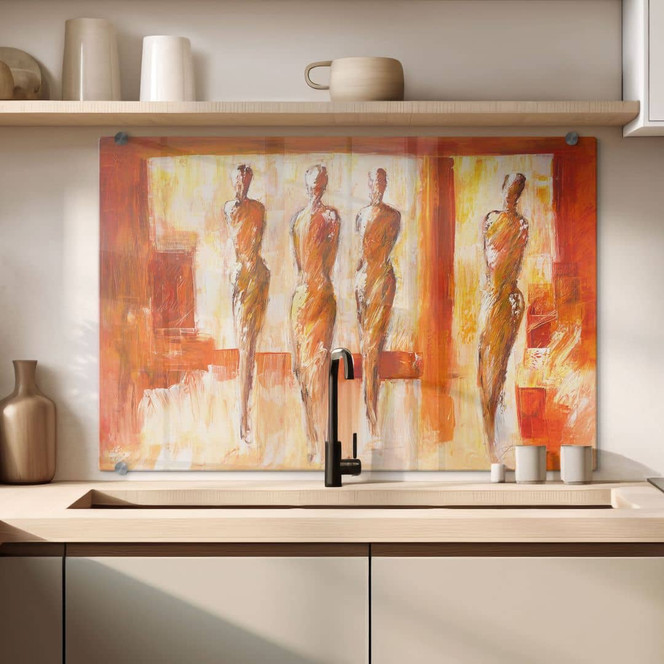 Spritzschutz Schüssler - Vier Figuren in Orange