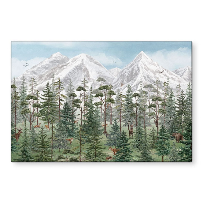 Wandbild Waldtiere im grünen Alpenwald - Kikki Belle - Alu-Dibond