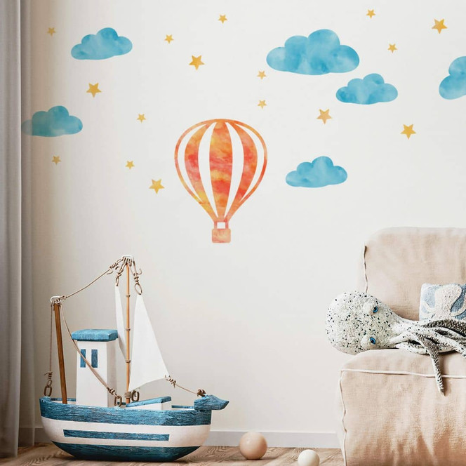 Wandtattoo Heissluftballon Set mit Sternen (23-teilig)