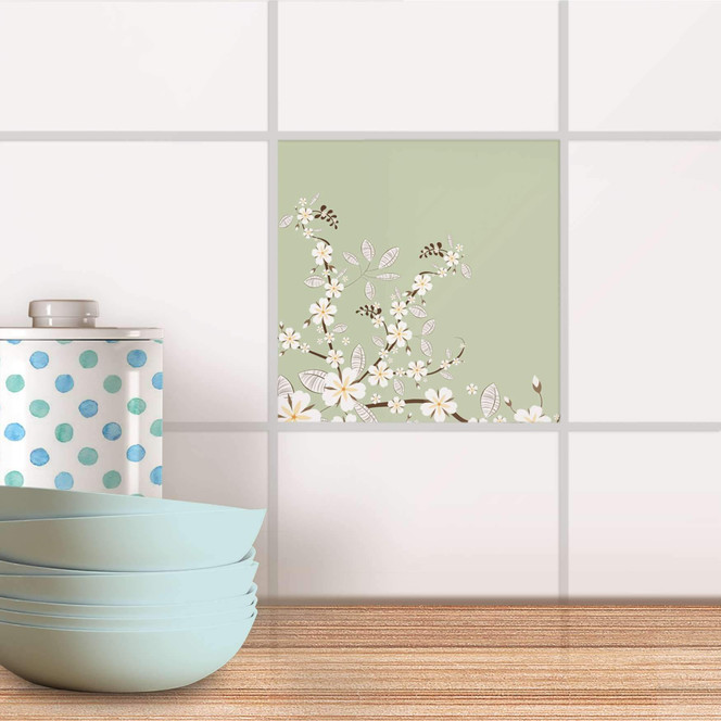 Fliesenaufkleber - White Blossoms
