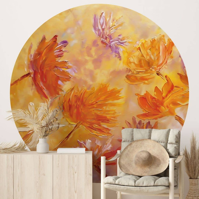 Fototapete Goldener Blütenrausch | Botanik Tapete - Pomata - Rund - Selbstklebend/Vlies