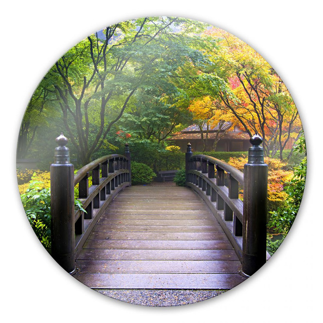 Glasbild Brücke im Grünen - rund