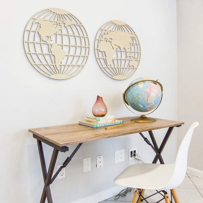 Holzkunst Pappel - Weltkarte - Globus (2-teilig)