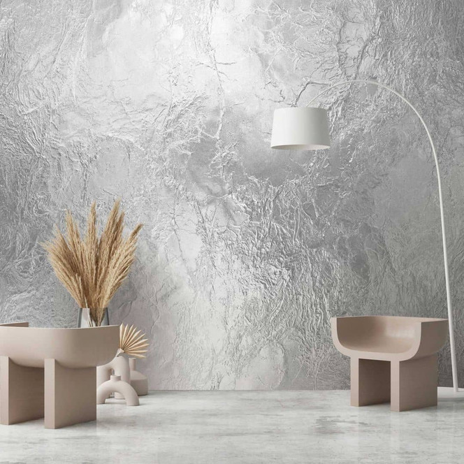 Strukturoptik Fototapete in Silber mit Glanzeffektoptik - Vliestapete