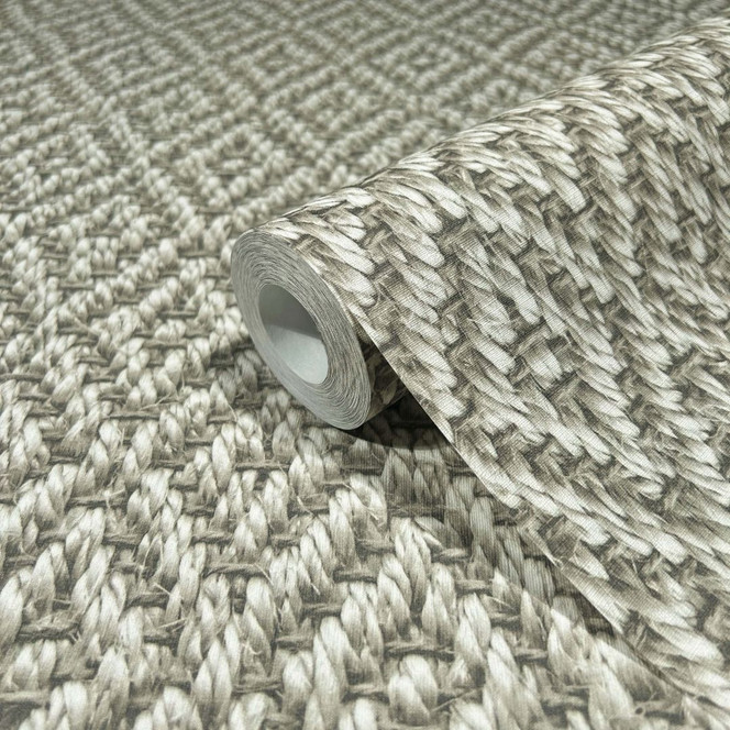 Vliestapete in 3D-Rautenoptik aus Flecht beige, grau Textiloptik