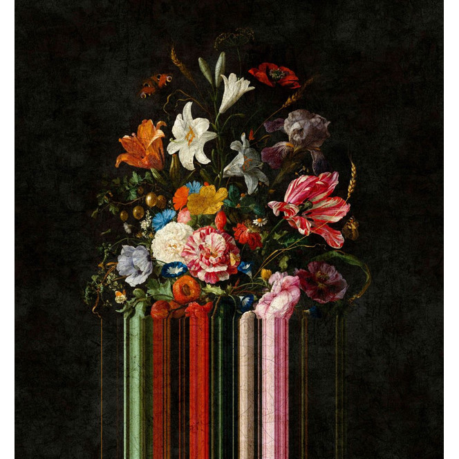Fototapete Motivtapete Barockes Stillleben Blumenbouquet auf dunklem Hintergrund 3.4 x 3.18 m