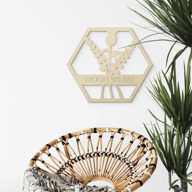 Holzdeko Pappel - Blumen im Hexagon - Bloom Wildly