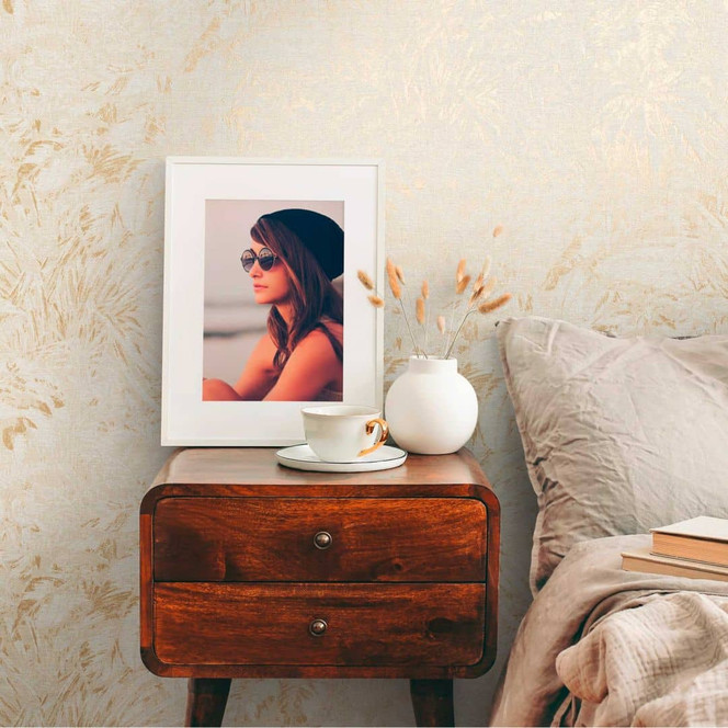 Natur-inspirierte Tapete Pflanzenmuster Creme-Beige - Vliestapete