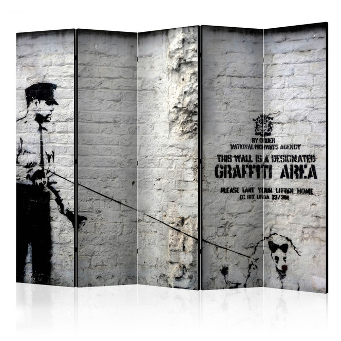 Paravent, Raumteiler freistehend, Trennwand - Banksy - Graffiti-Fläche , 5-teilig - 225 x 172 cm