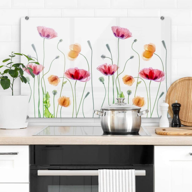 Spritzschutz mit Blumen-Motiv - Bunte Mohnblumen - Disher