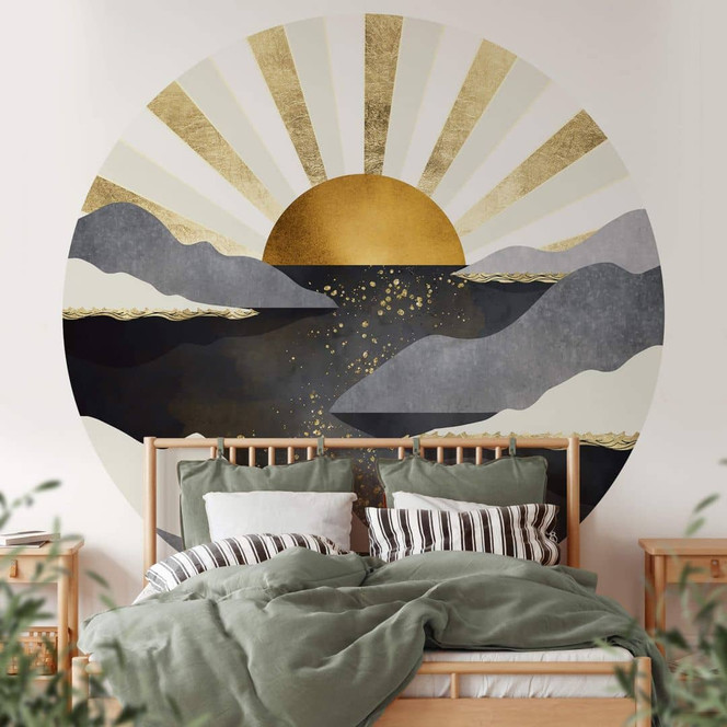 Fototapete SpaceFrog Designs - Goldene Dämmerung - Rund - Selbstklebend/Vlies