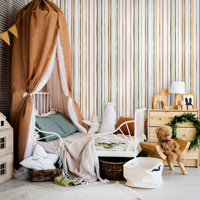 Kindertapete, Vliestapete mit Illustration Kids Walls weiss, grün, beige