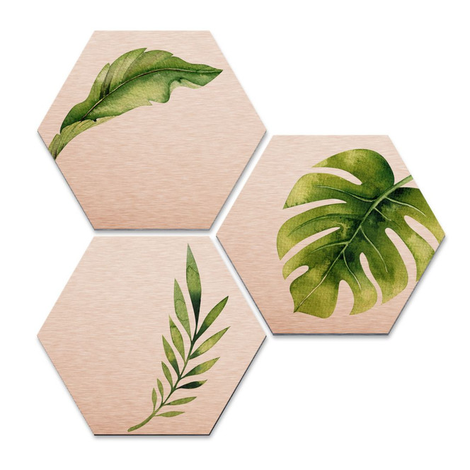 Hexagon - Alu-Dibond-Kupfereffekt - Kvilis - Dschungel 04 (3er Set)