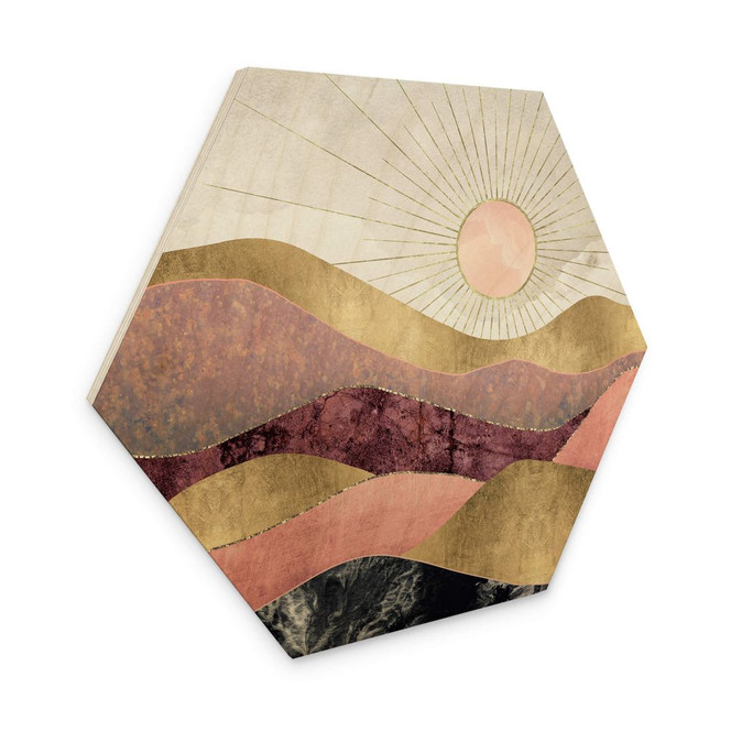 Hexagon Holzbild SpaceFrog Designs - Rosa Sonne