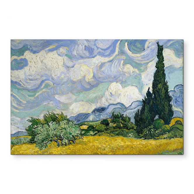 Wandbild van Gogh - Weizenfeld mit Zypressen - Alu-Dibond